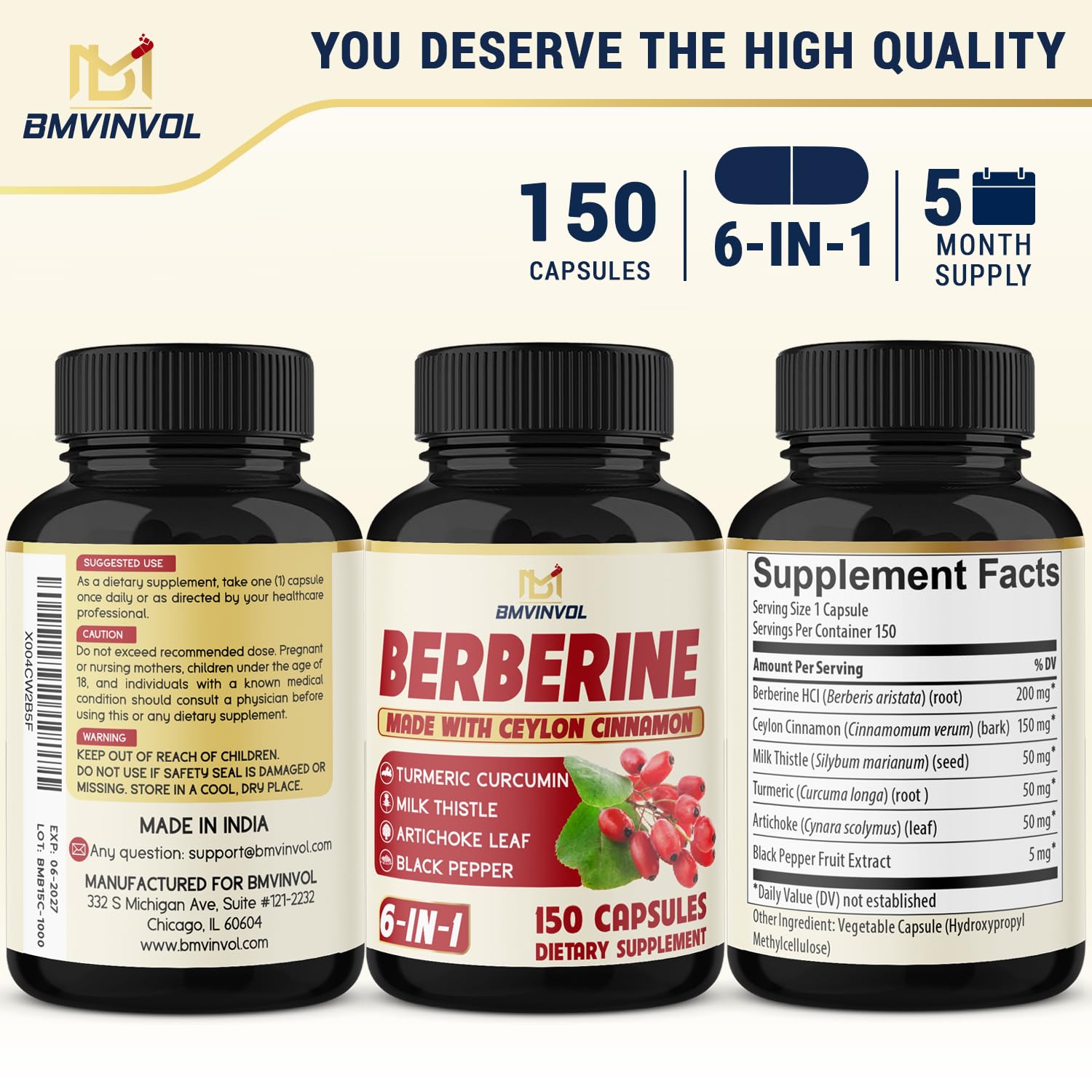 Pack of 1 Berberine capsules bottle