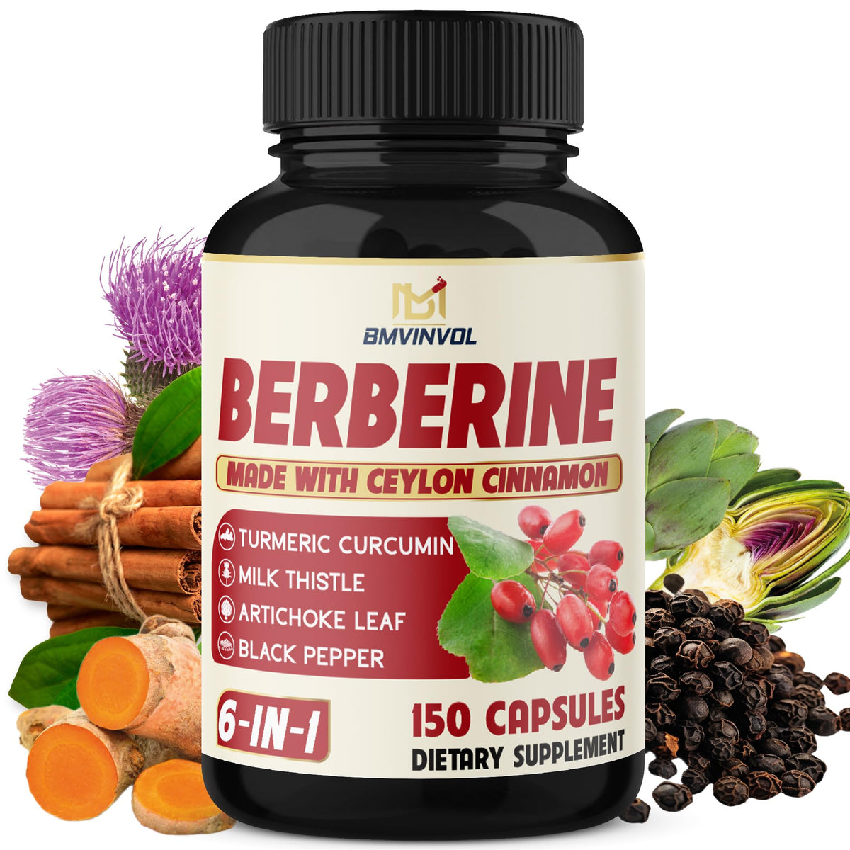 Berberine HCl Cinnamon Milk Thistle capsules bottle
