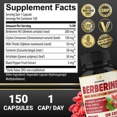 Berberine HCl Cinnamon Milk Thistle Turmeric capsules