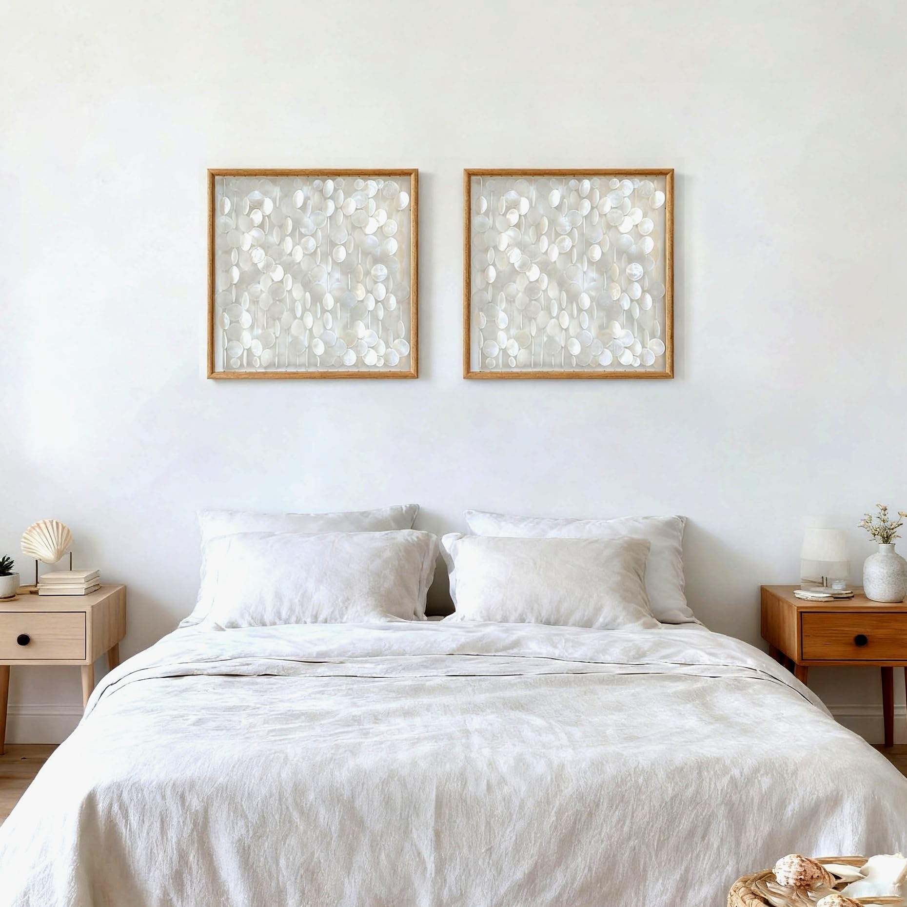 Capiz shell artwork ready to hang with hardware Bergamot