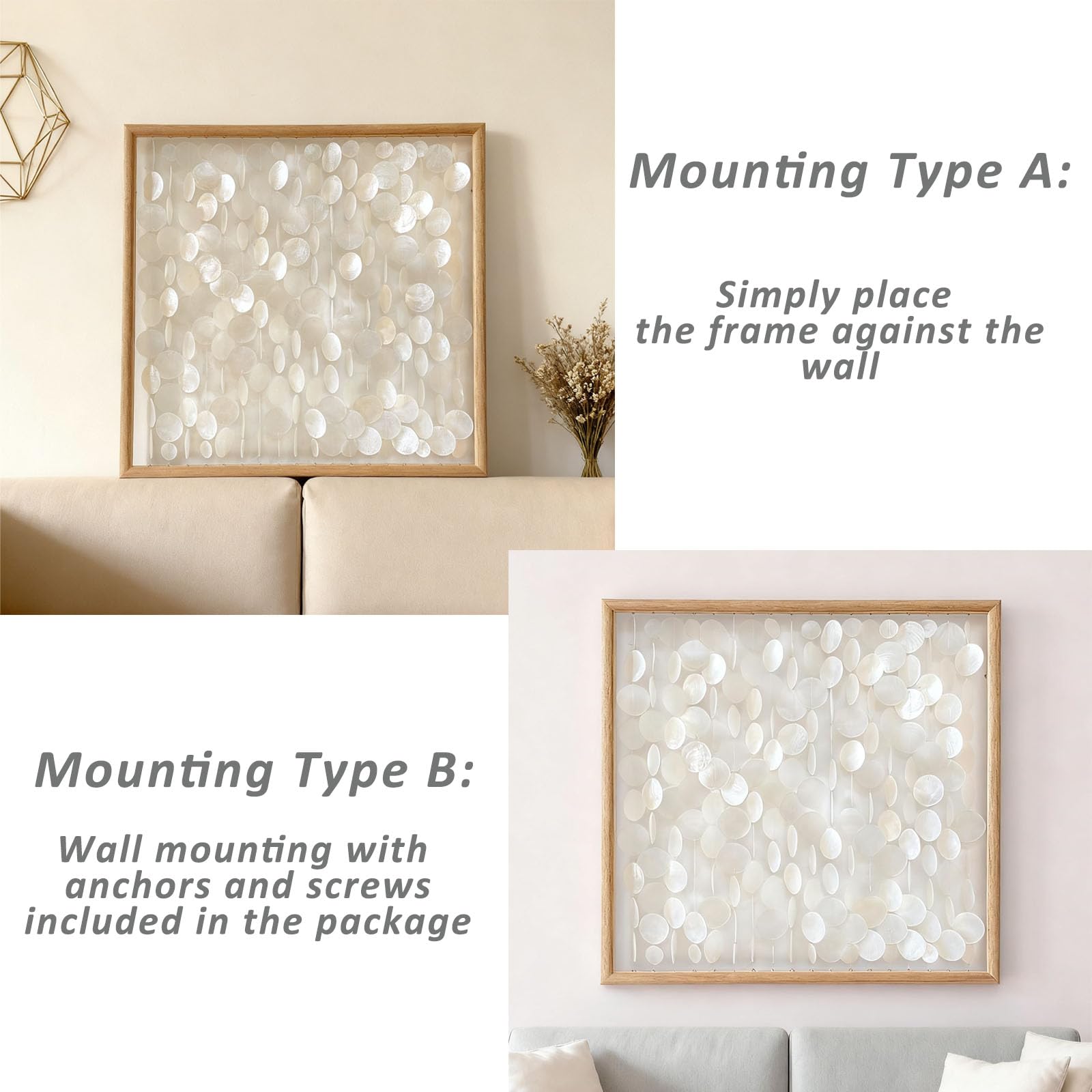 Giftable Bergamot Capiz Shell Wall Art with wooden frame