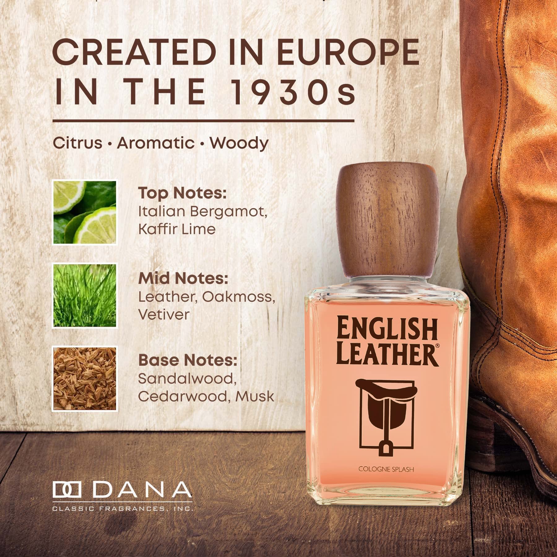 Bergamot kaffir lime top notes of English Leather