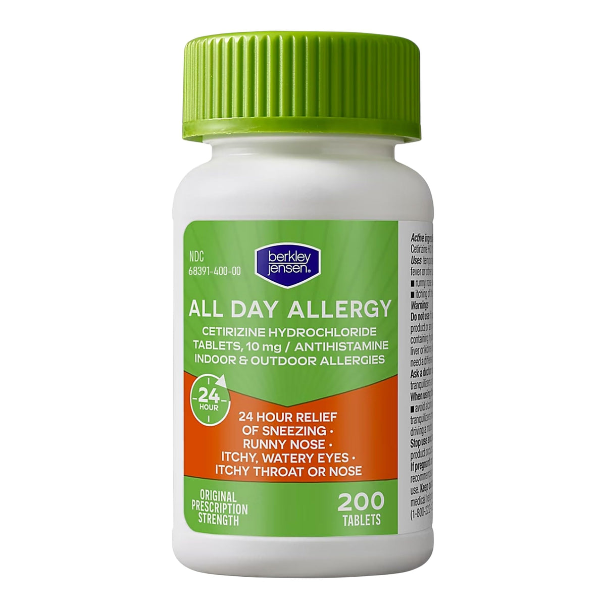 berkley jensen 24 Hour Allergy Relief cetirizine tablet bottle label