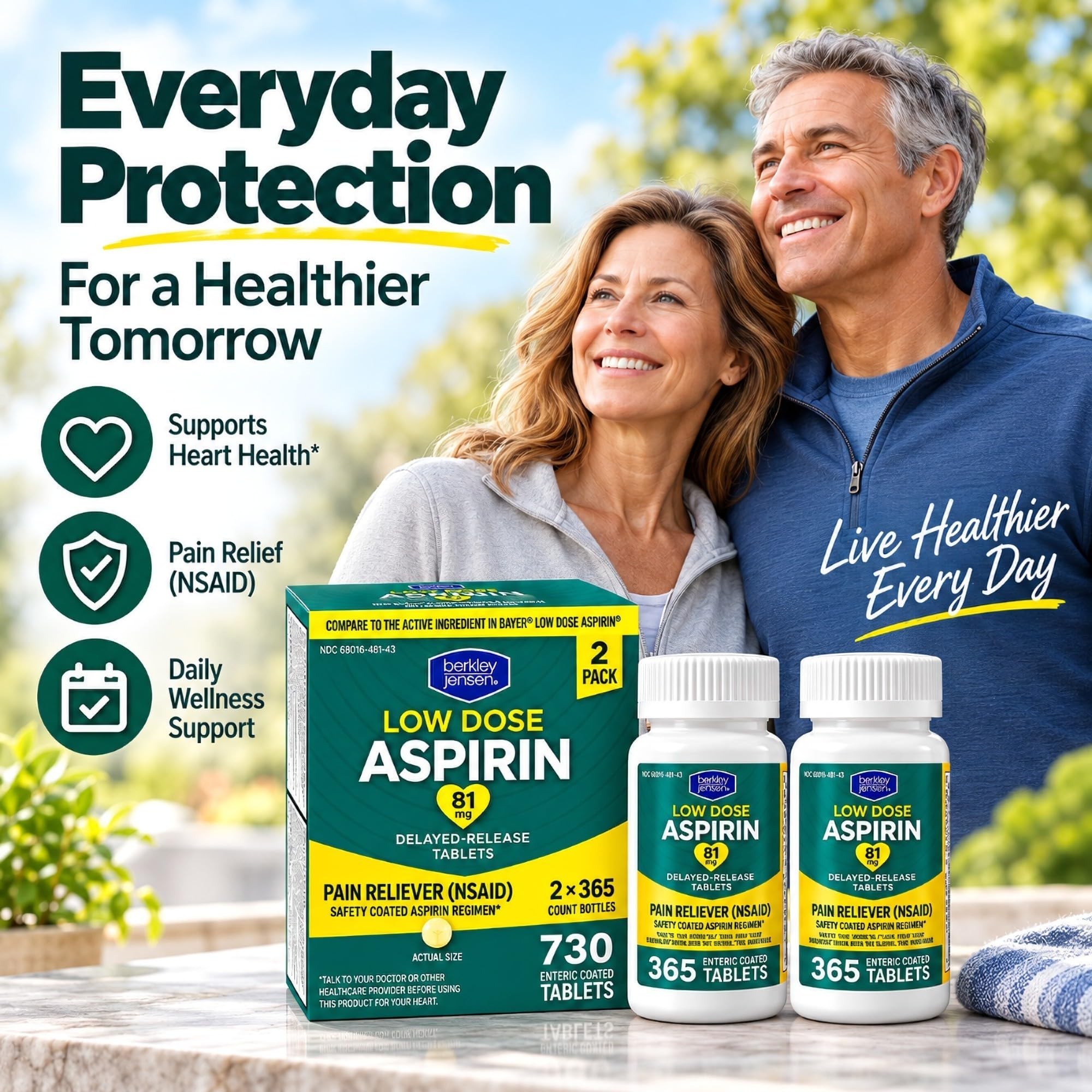 Aspirin 81mg enteric coated Berkley Jensen tablets 730 count