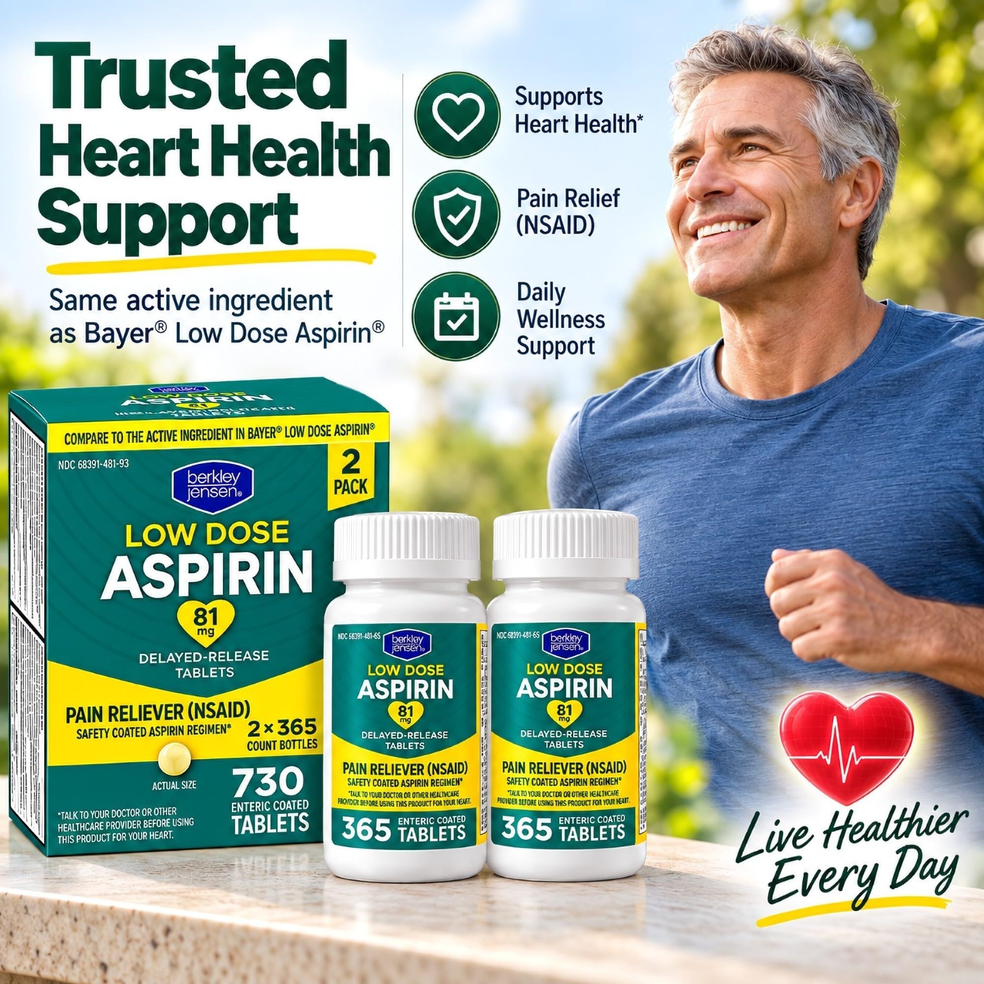 Enteric coated aspirin 81mg Berkley Jensen tablets
