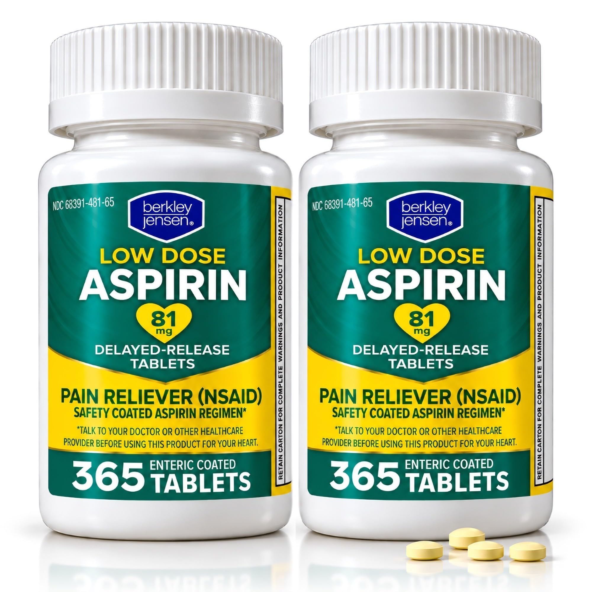 Berkley Jensen low dose aspirin 81mg bottle with 730 tablets