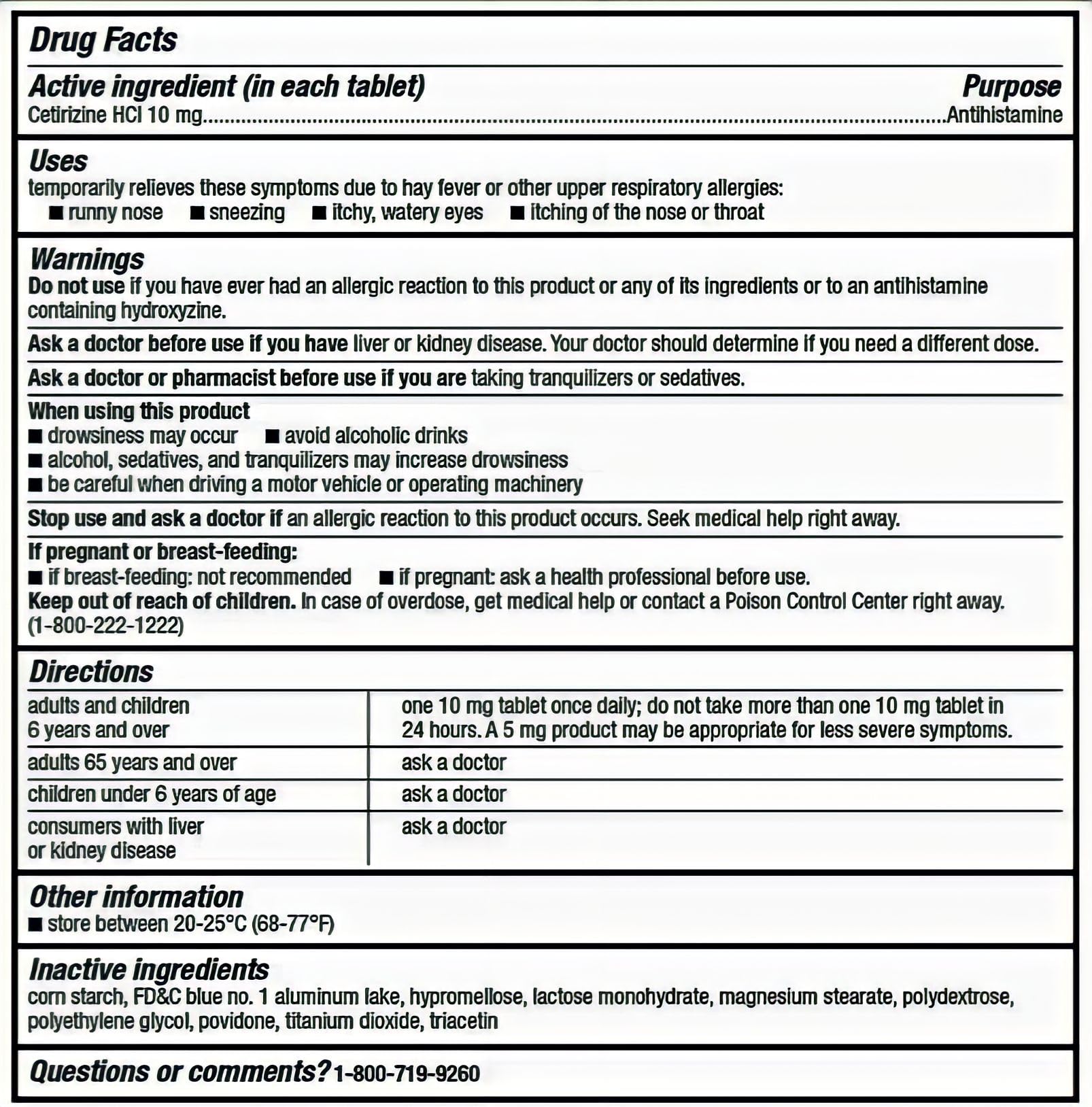 cetirizine hydrochloride 10 mg allergy relief tablet