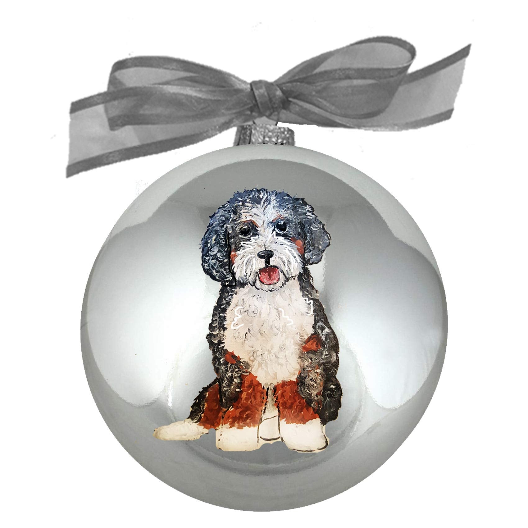 Bernedoodle Doodle Bernese Mountain Dog hand painted ornament