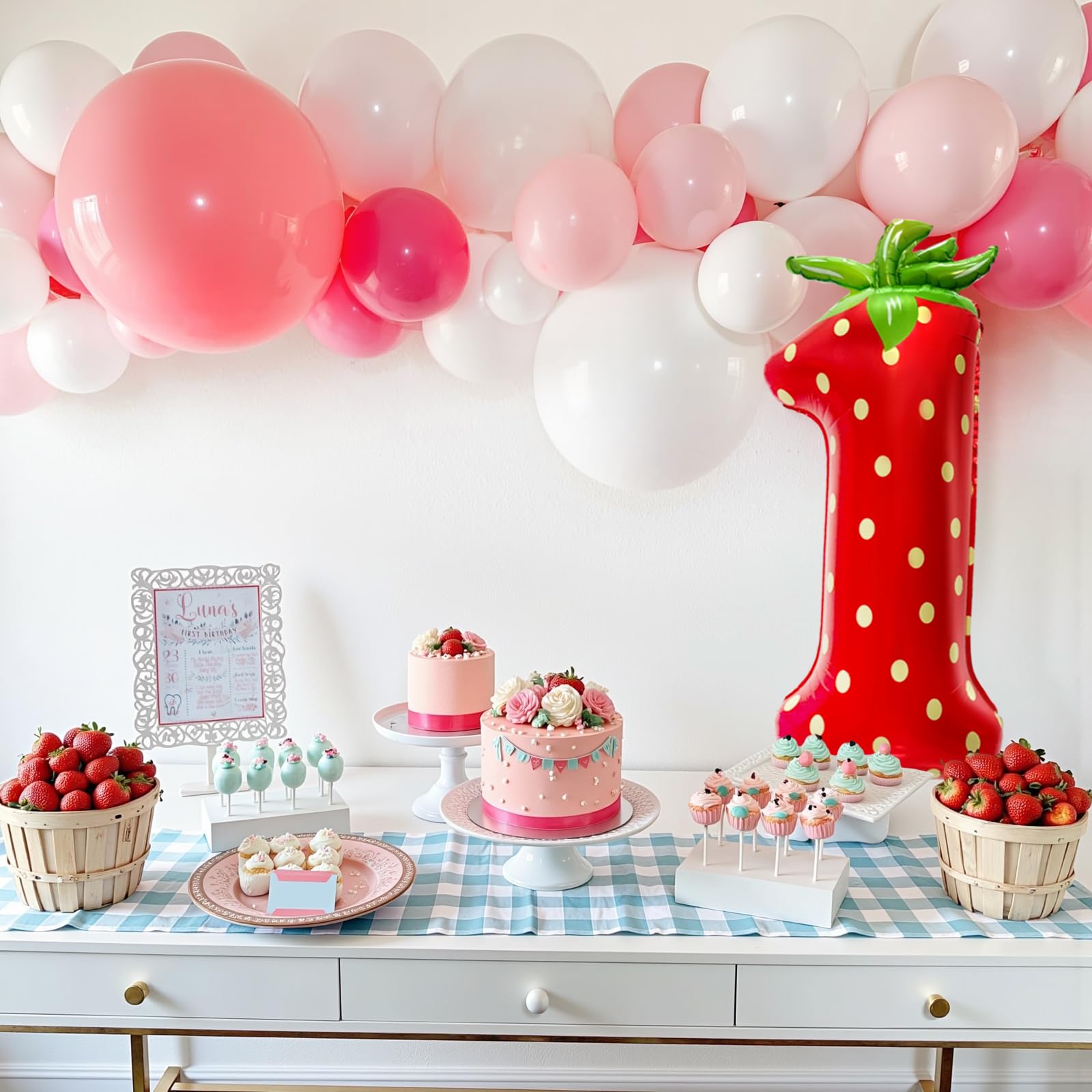 berry first birthday decor balloon centerpiece