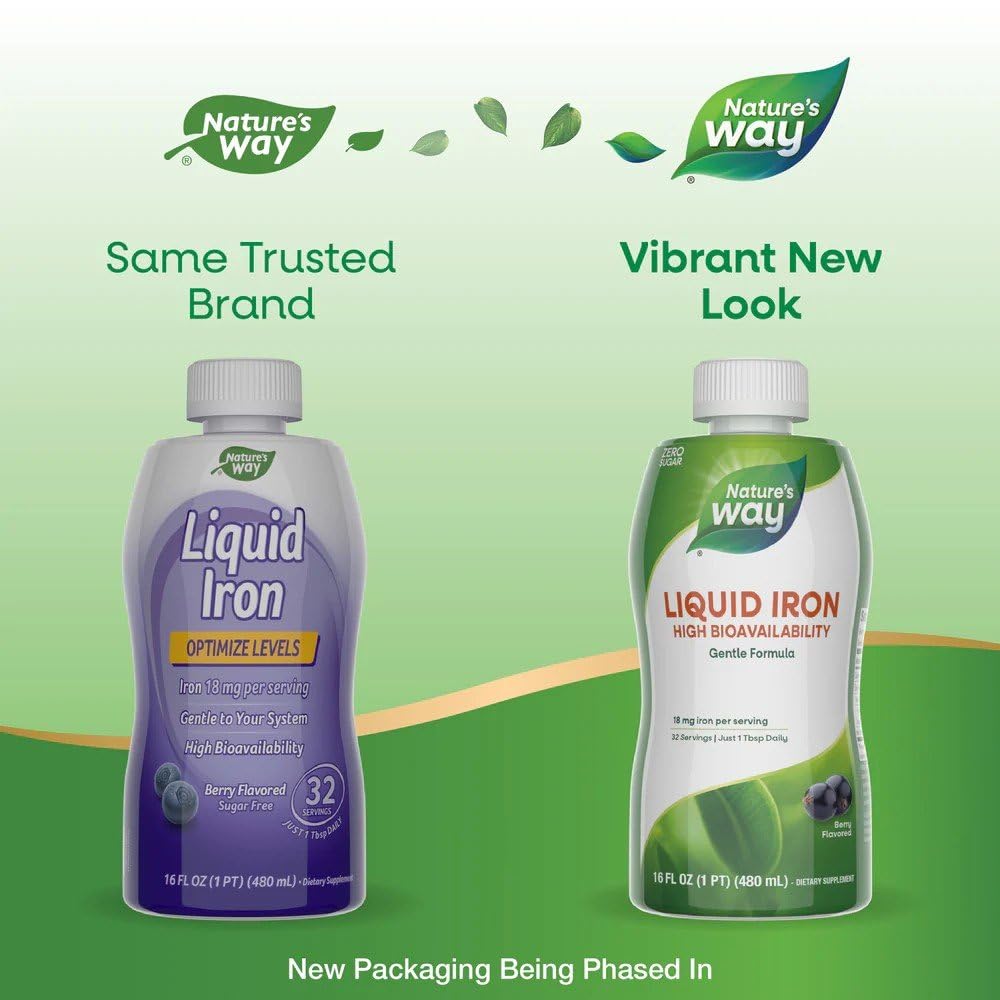Nature’s Way liquid iron supplement 18 mg per serving label