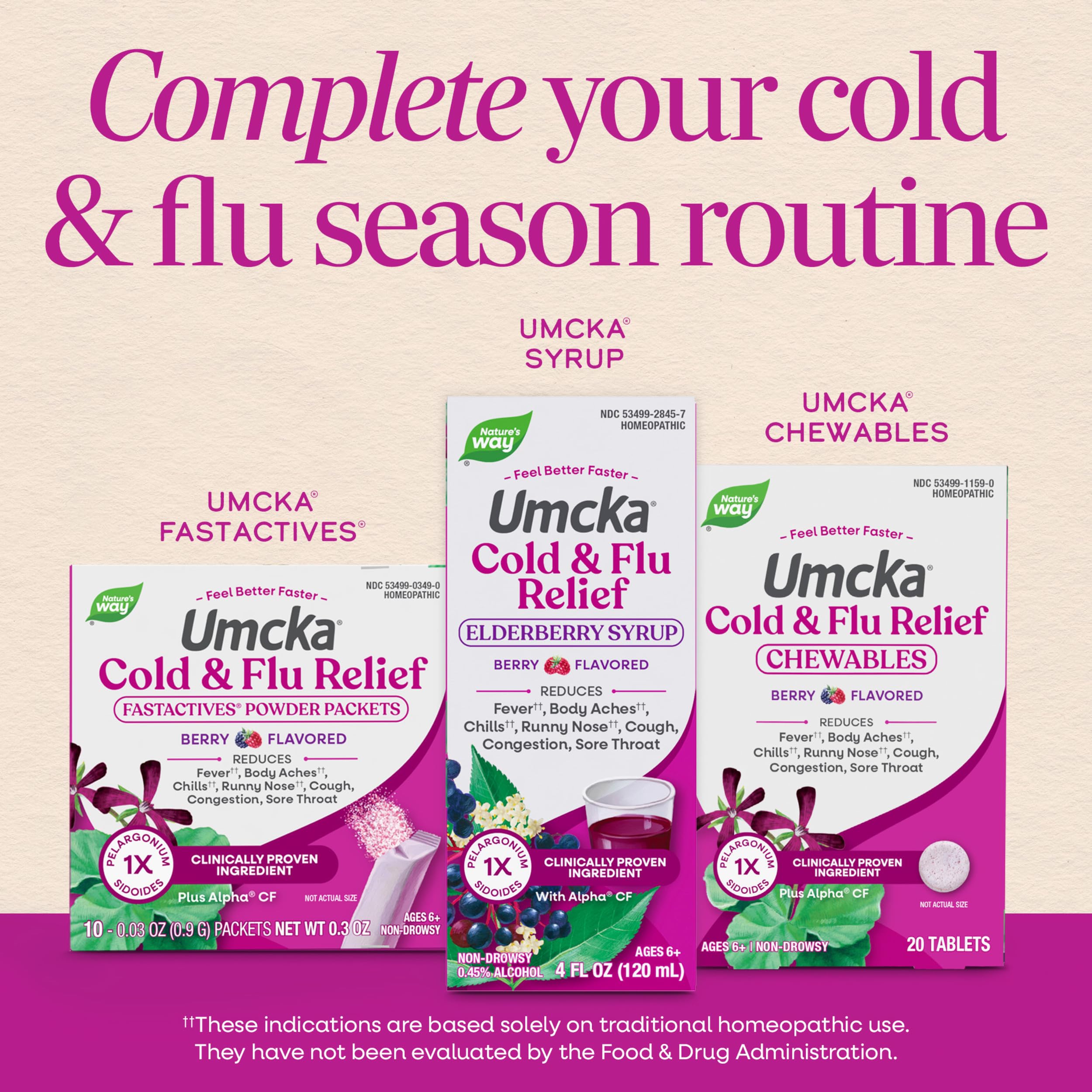 Berry flavored elderberry syrup by Nature's Way for cold relief