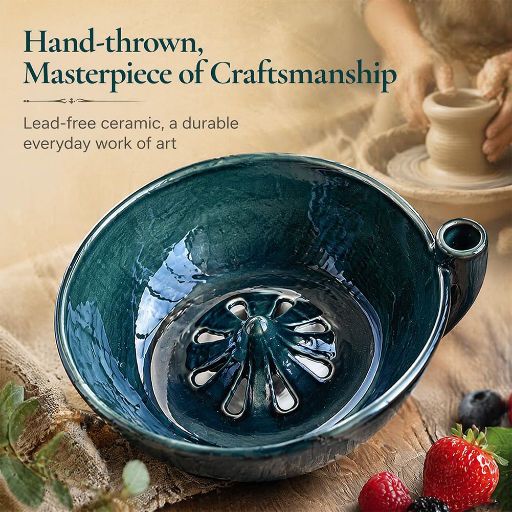 Hand thrown artisan pottery berry bowl made from food-safe glazed ceramic