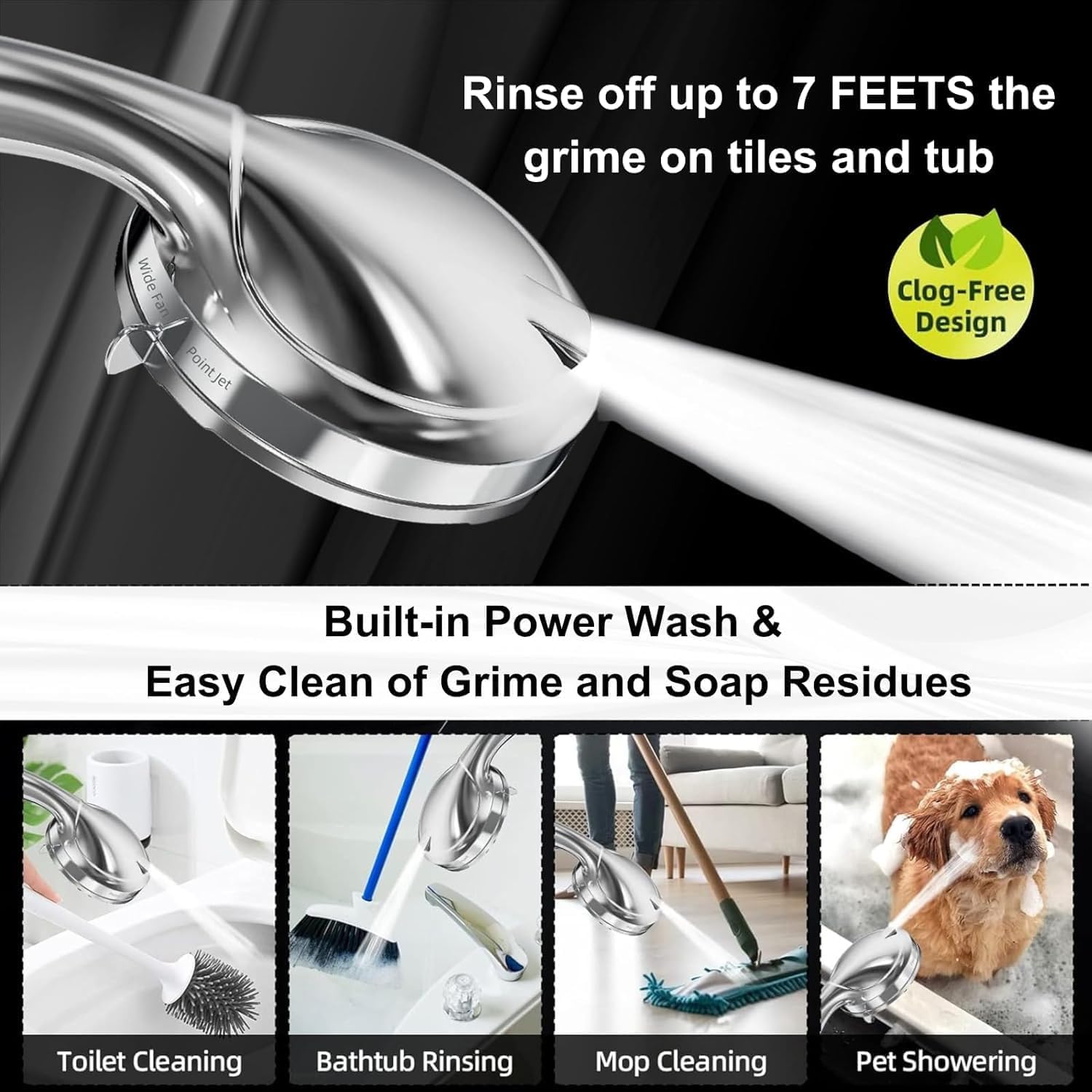 63 easy-clean non-clogging nozzles on 5.04 inch spray panel