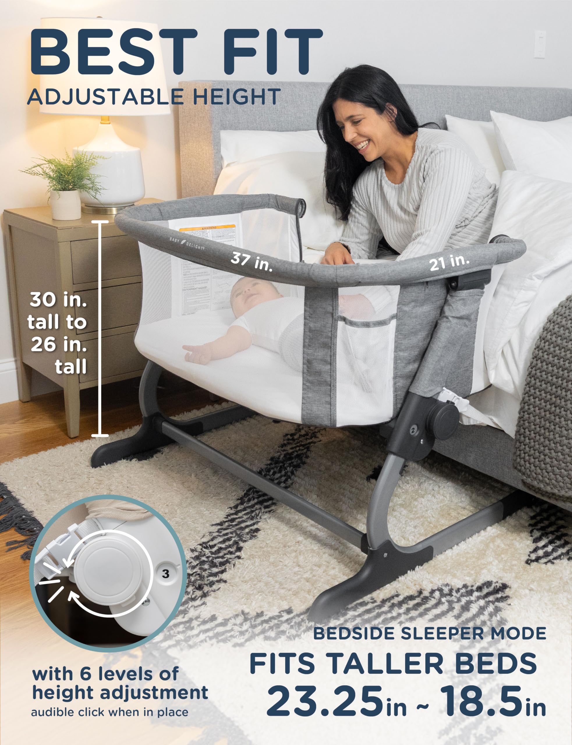 Baby Delight Beside Me Dreamer Bassinet 6-position height adjustment