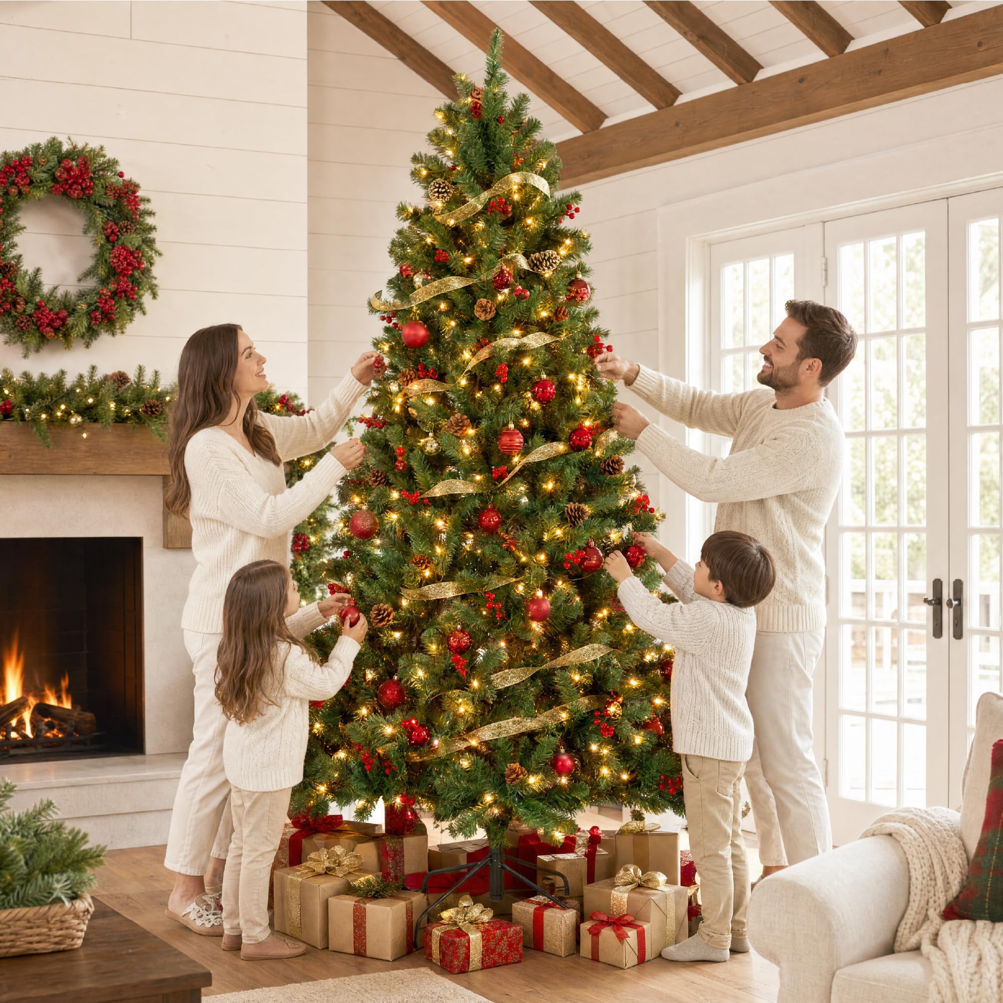 Flame-retardant PVC branches with metal hinges on tree base