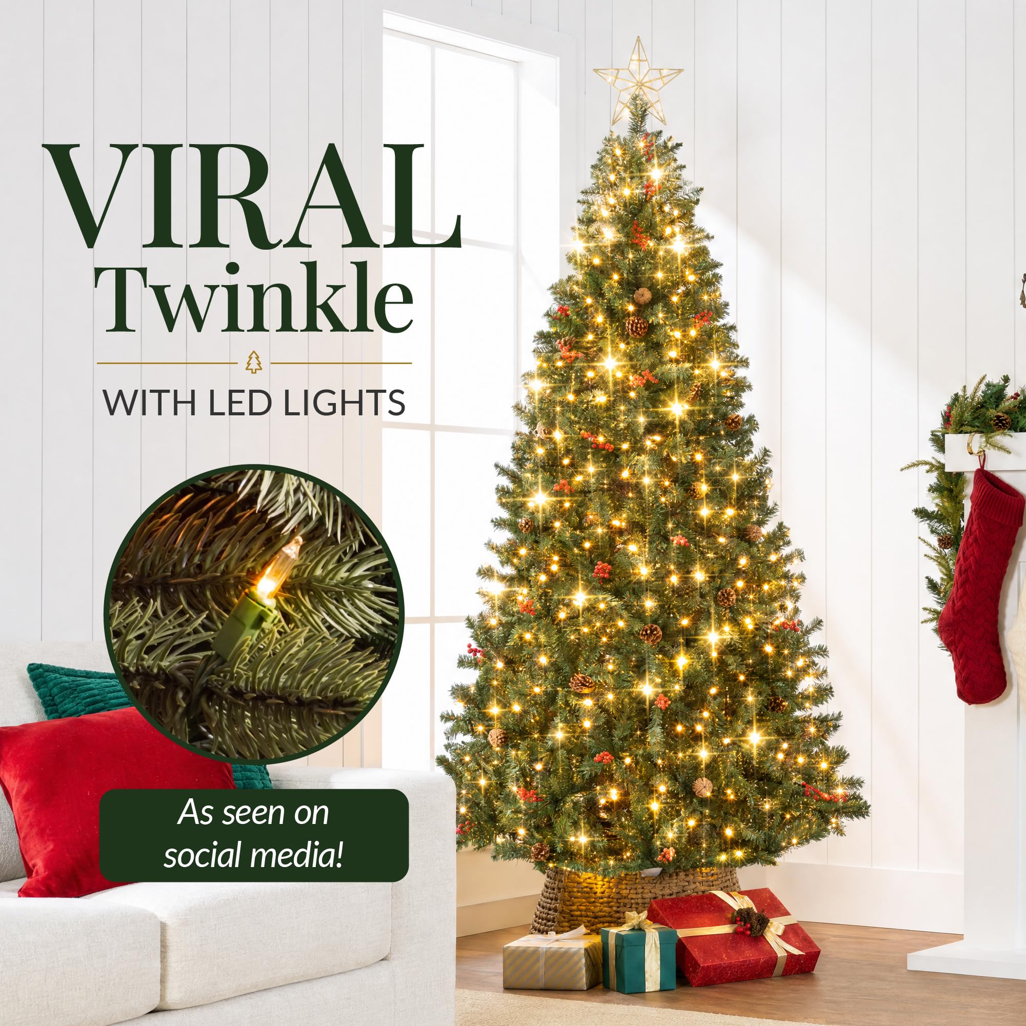 Pre-decorated artificial tree with pinecones and berries by Best Choice
