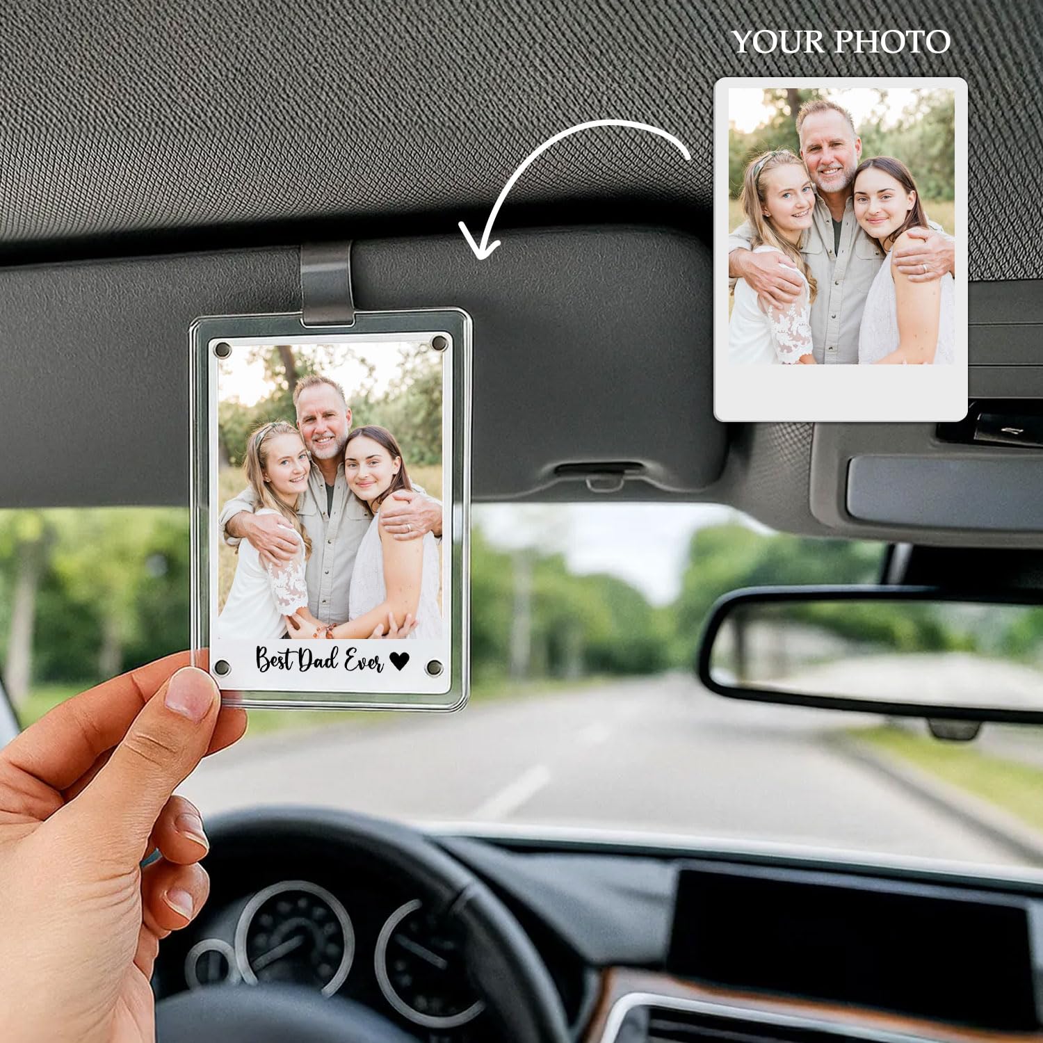 Best Dad Ever gift car visor photo clip attached to visor