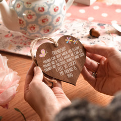 Best friends wooden hanging heart on jute twine