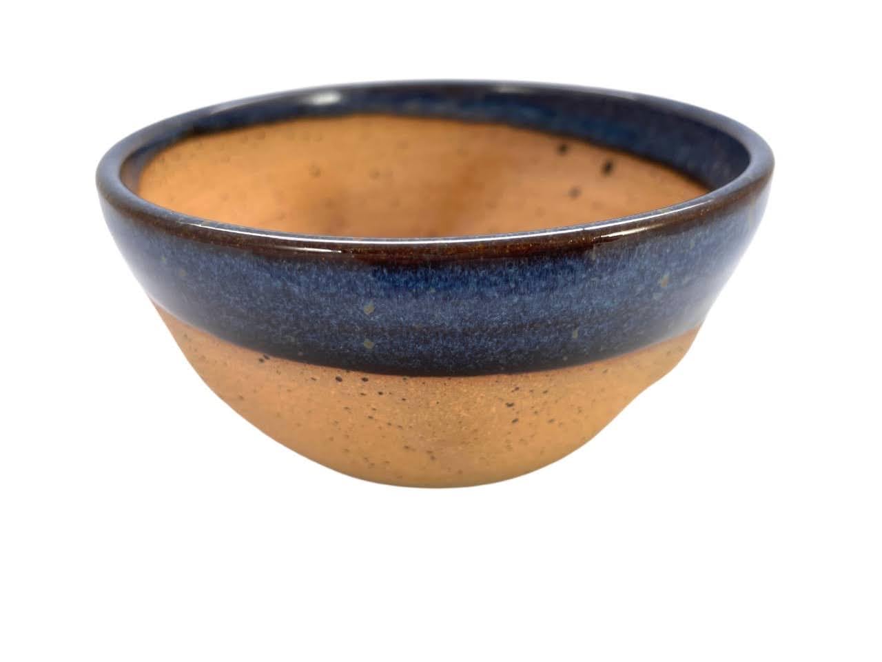 Blue handmade pottery shave bowl front view