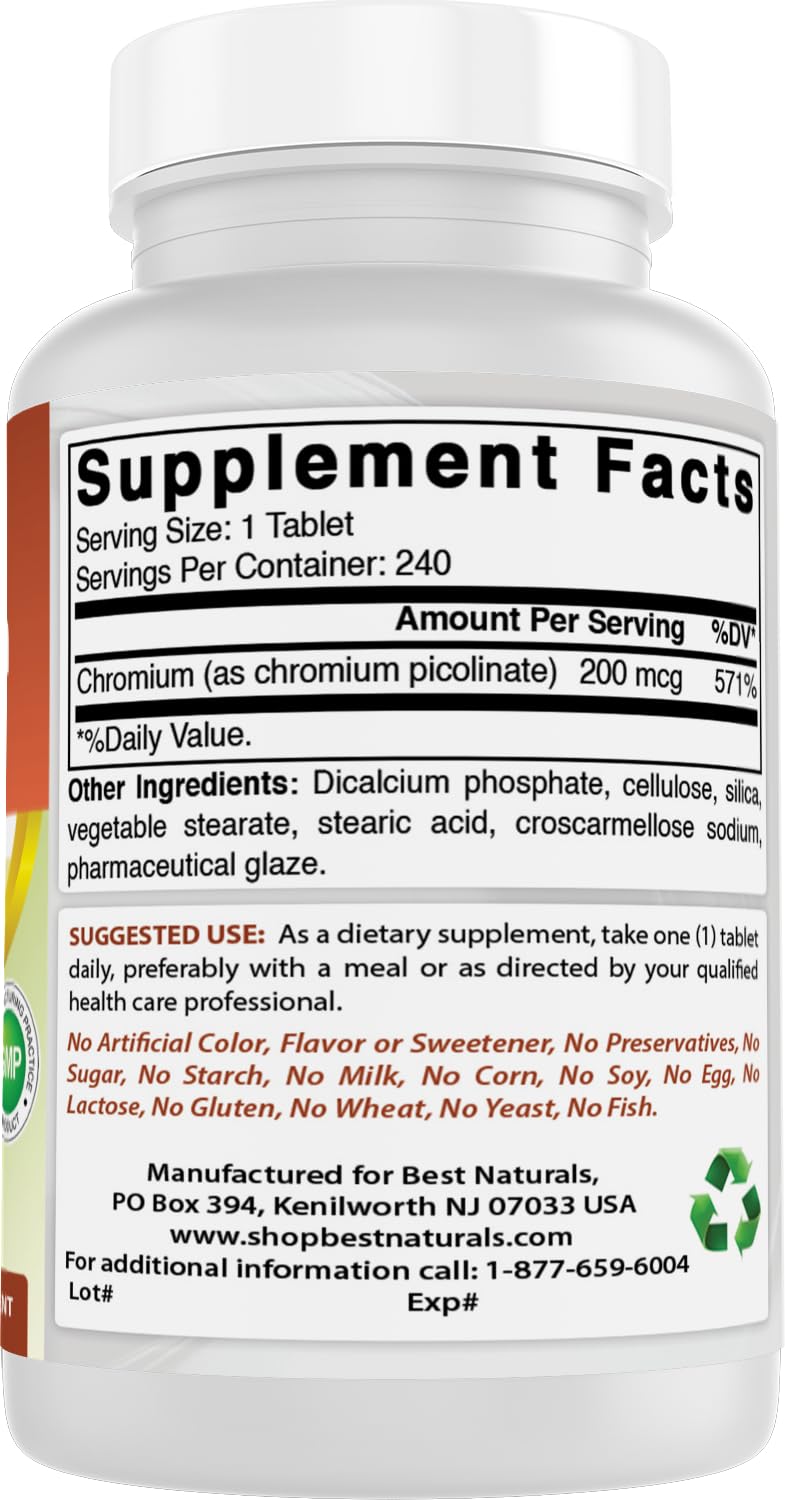 Best Naturals chromium picolinate tablet no artificial ingredients
