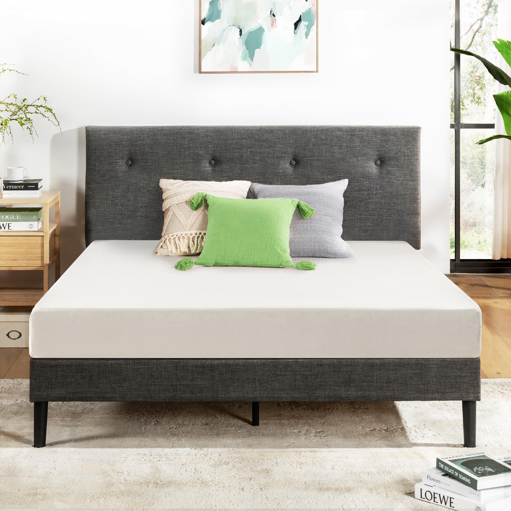 Green Tea memory foam white cover closeup