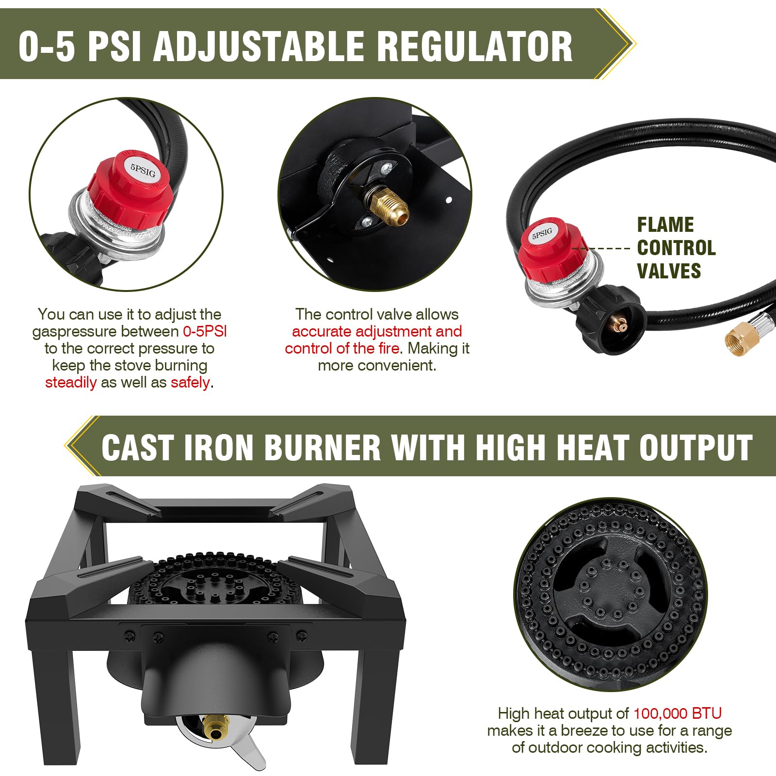 Outdoor stove burner 100000 BTU with heat shields