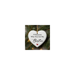 Bestie heart ornament 3 inch ceramic with golden string