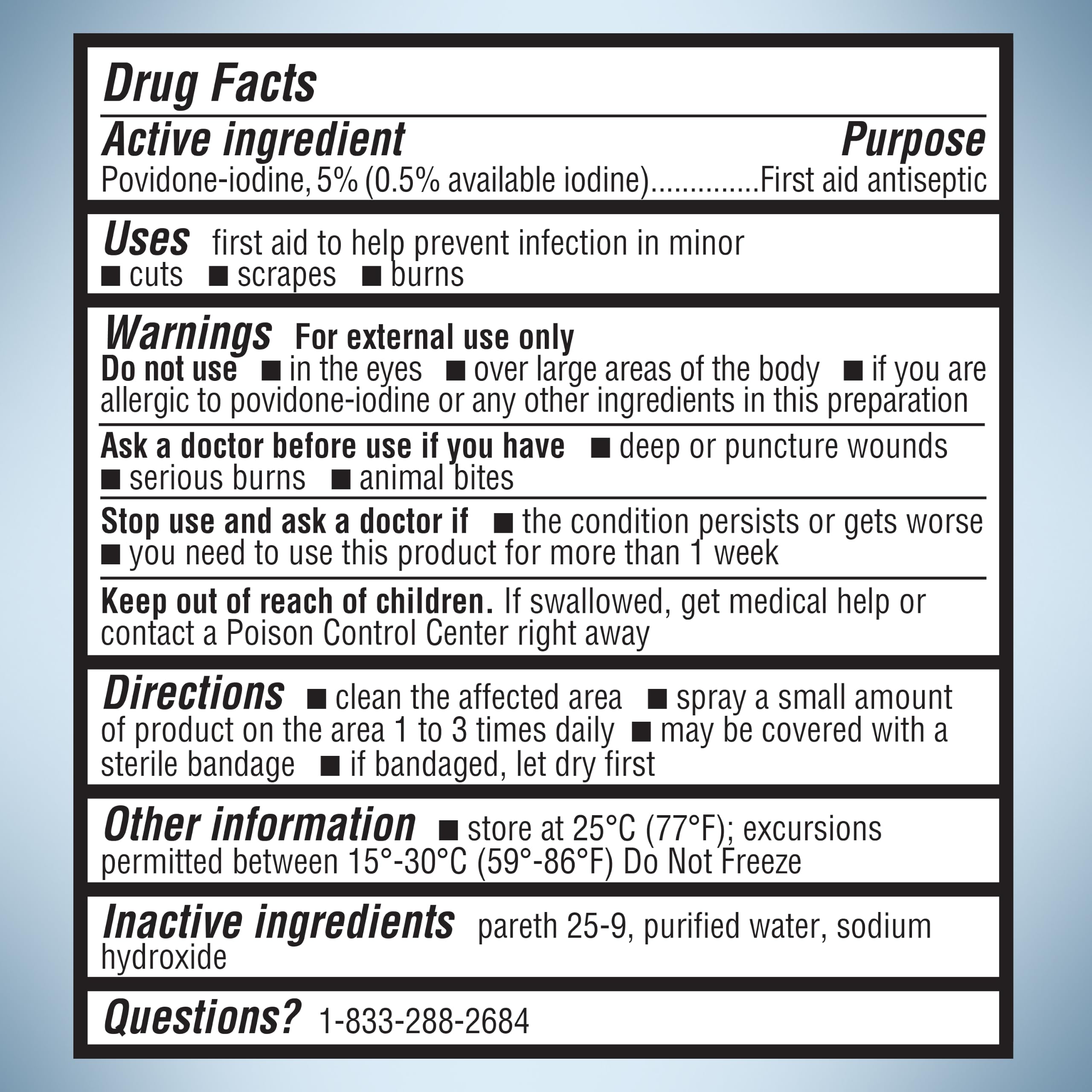 Adult and pediatric use first aid spray for minor wounds