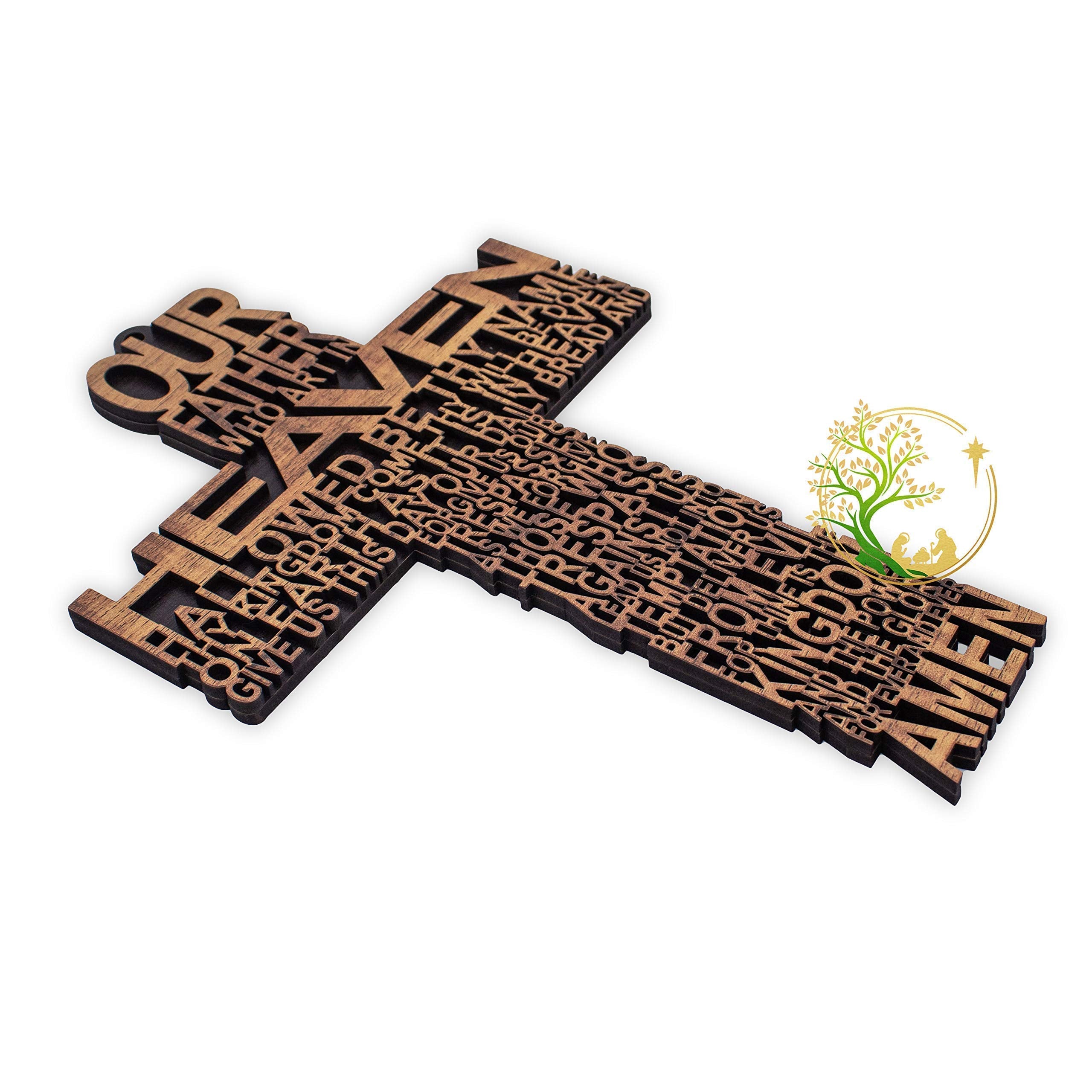 Unique grain olive wood Our Father prayer cross