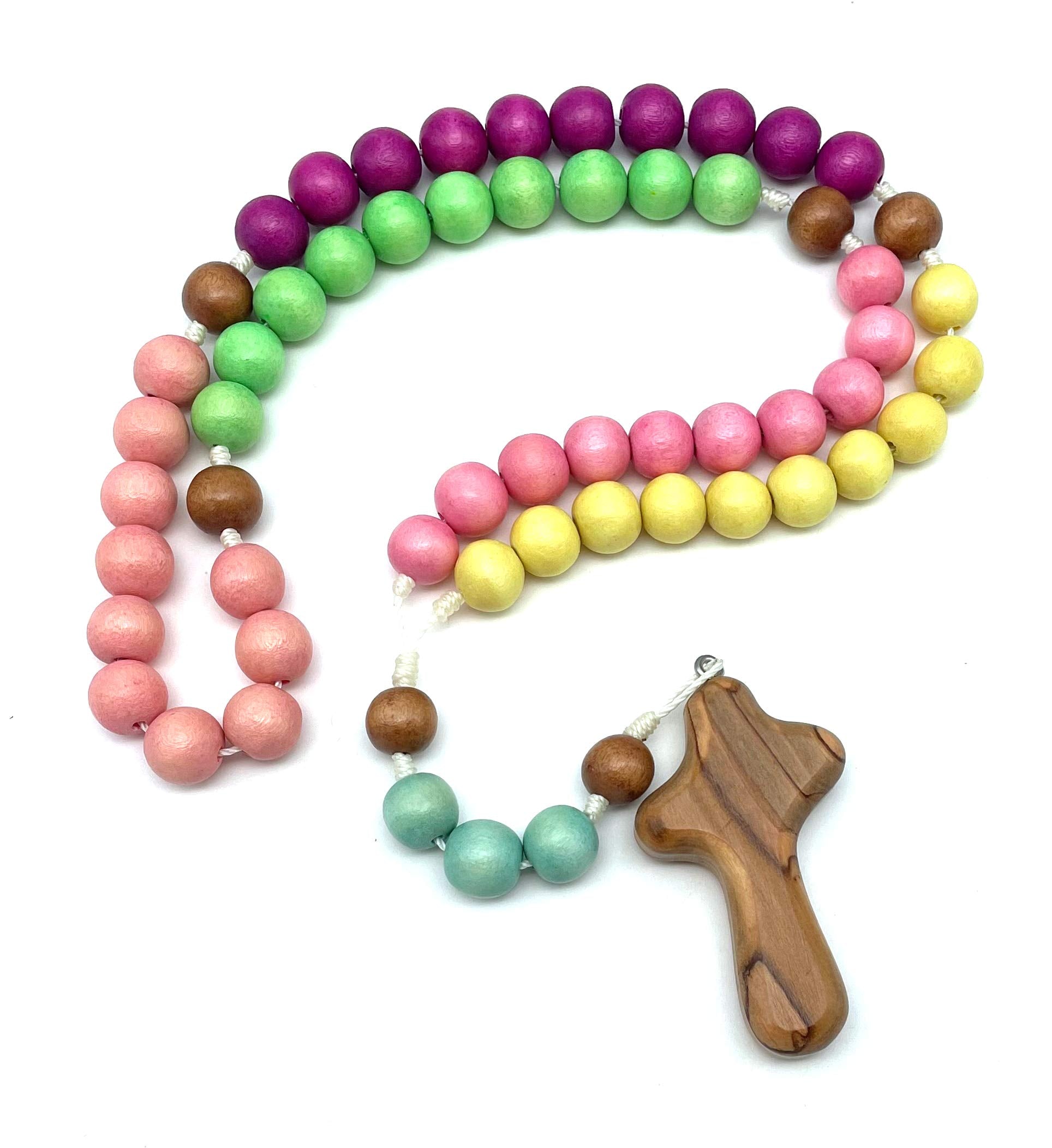 Handmade rosary with Bethlehem olivewood cross and securely knotted white cord