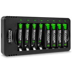 BEVIGOR 8 bay charger with AA and AAA rechargeable batteries
