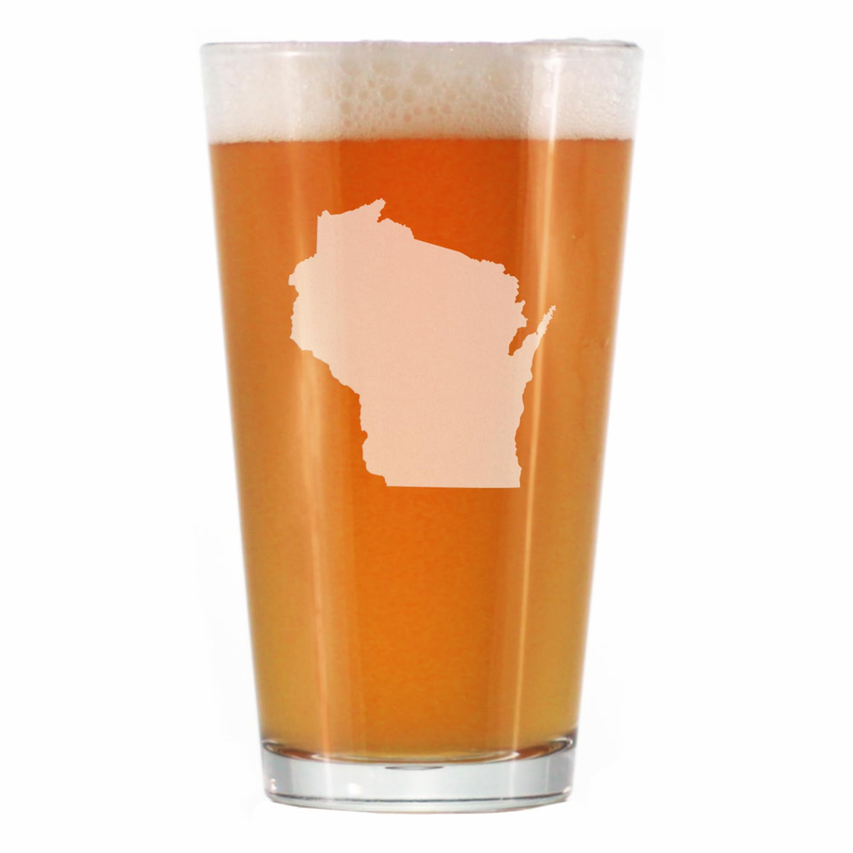Bevvee Wisconsin State Outline Pint Glass 16 oz hand-engraved design