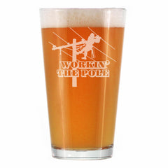 Bevvee Workin' the Pole Pint Glass 16 oz for electricians