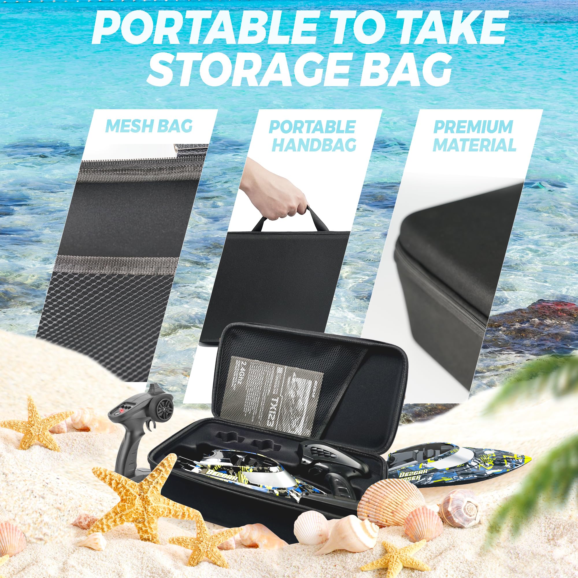 Portable suitcase storage with TX123 remote control boat