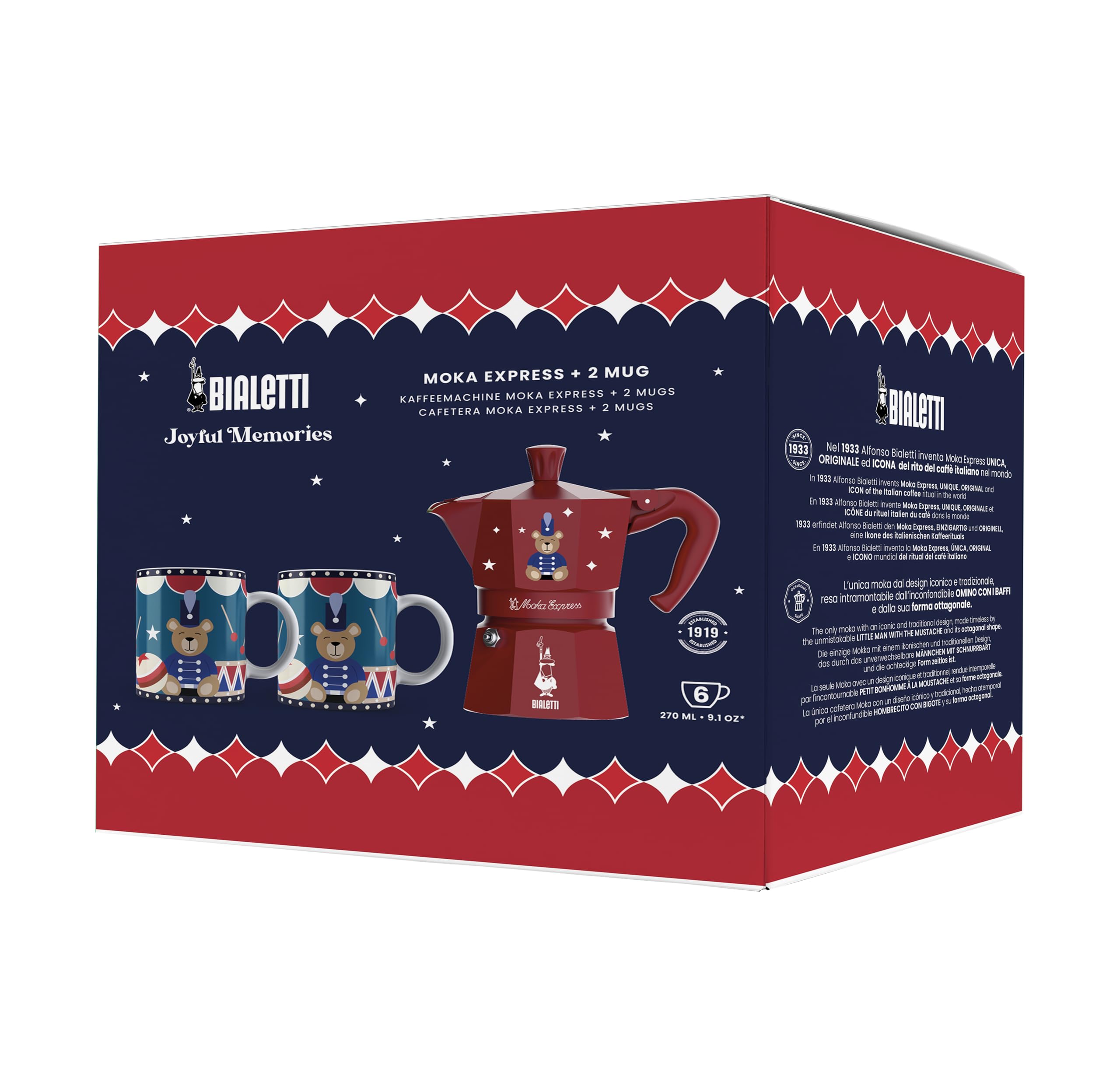 Bialetti Moka Express 6 cups stovetop espresso maker red blue finish
