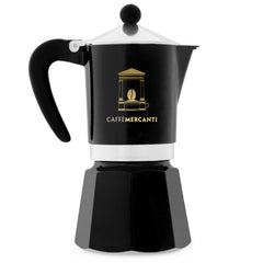 Caffe Mercanti Black Oro 6 Cups moka pot model label