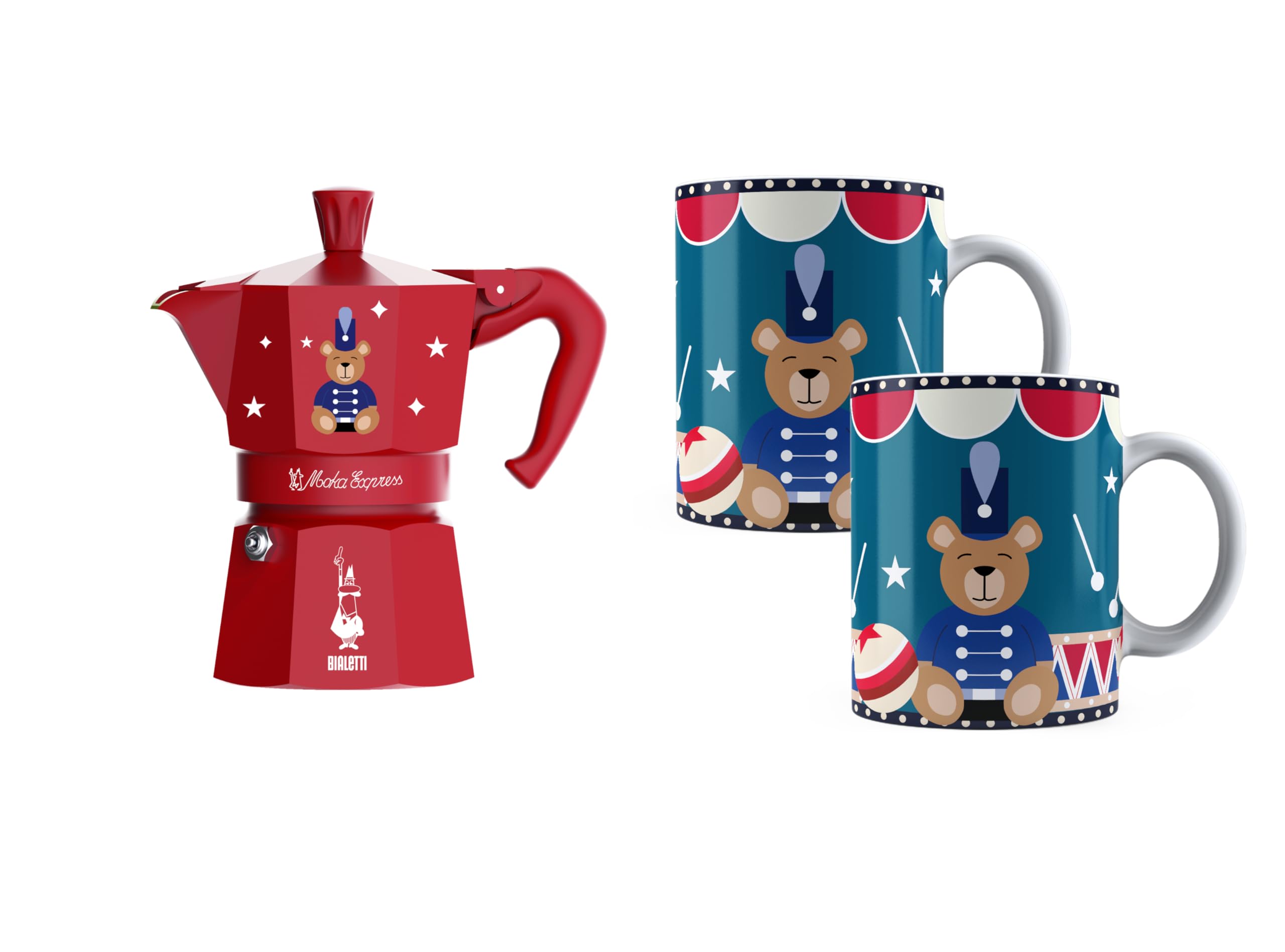 Set of two 10 oz porcelain mugs included with Moka Express 6 cups set