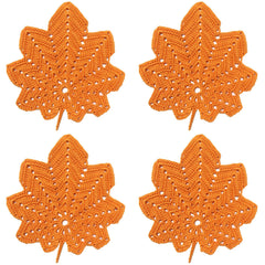 BIBITIME 4PCS maple leaf lace doilies orange set for table decor