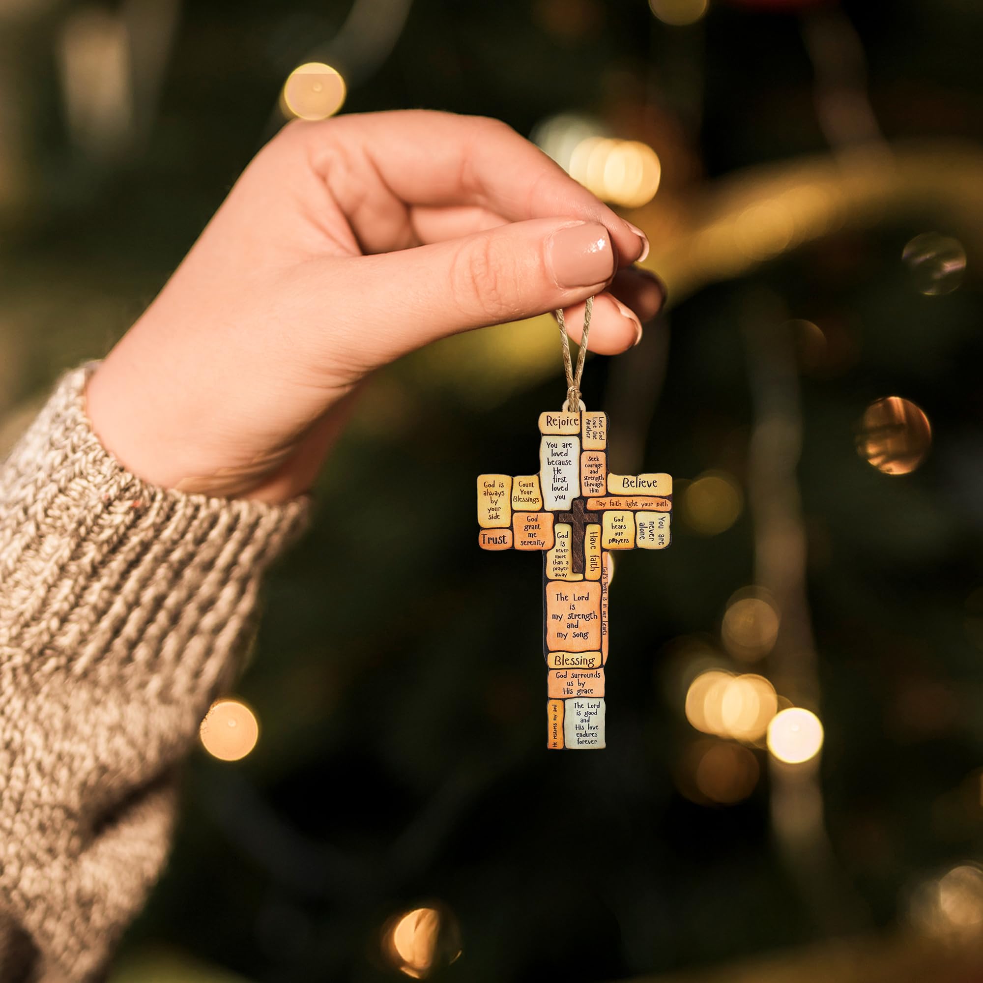 Durable cross ornament designed for Christmas tree display