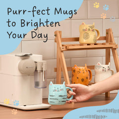 Bico 10 oz ceramic cat mugs featuring different cat faces