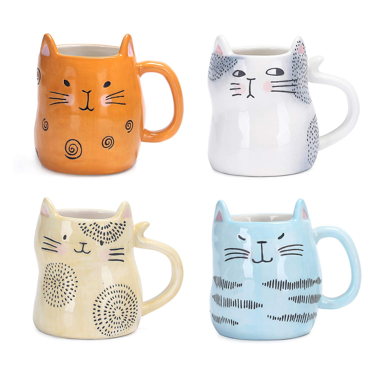Bico cartoon cat mugs set of 4 with unique faces