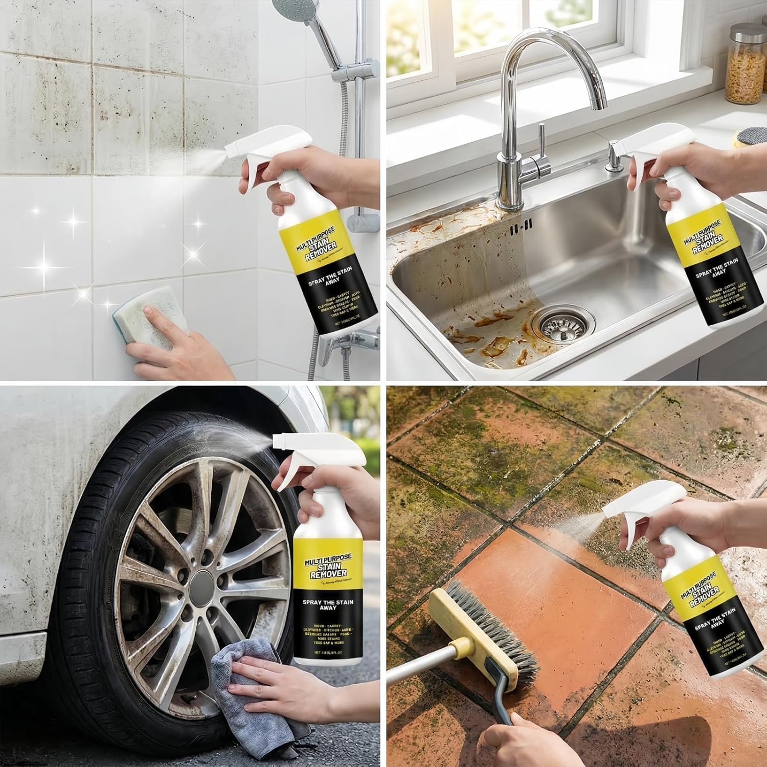 PowerSpray multi purpose stain remover bottle on tiled surface