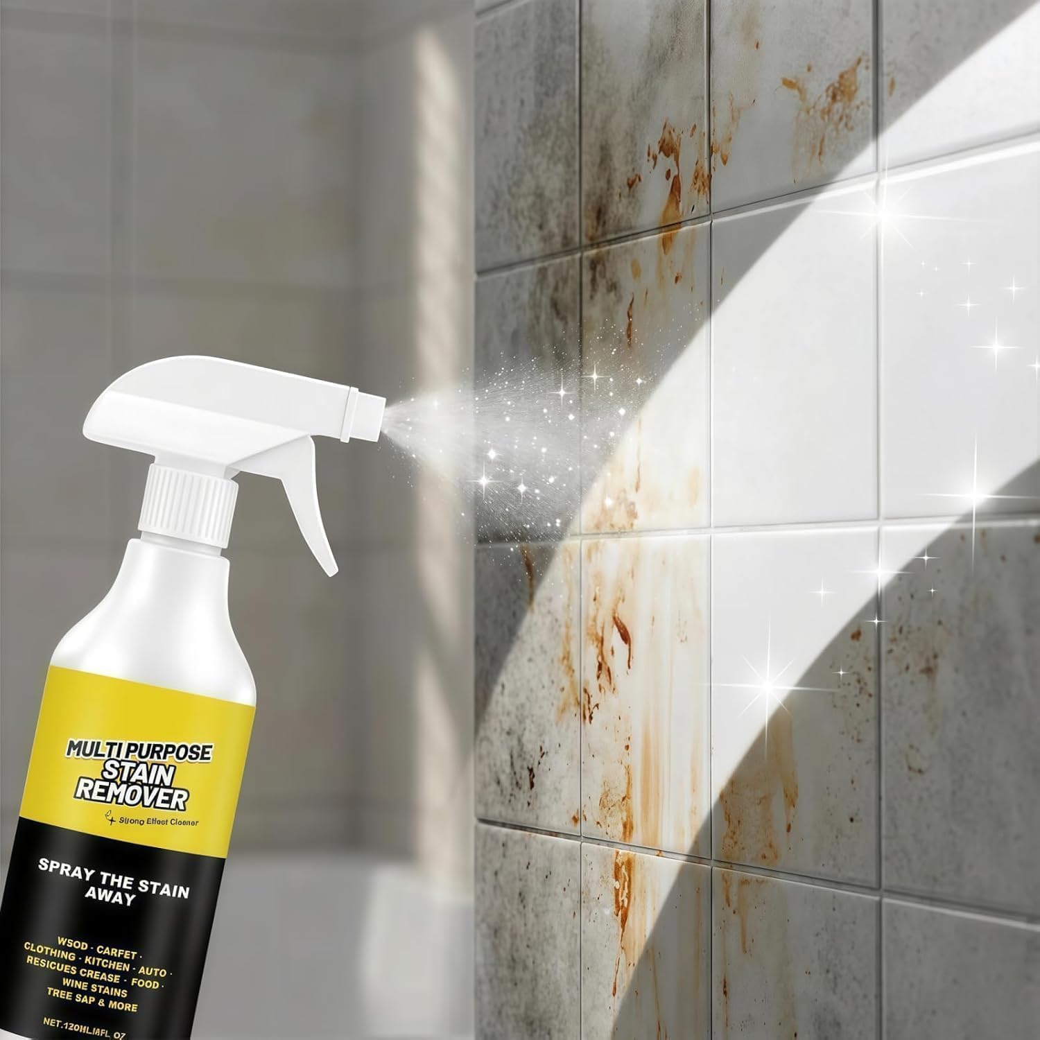 All-surface cleaner PowerSpray in bathroom tile cleaning scenario