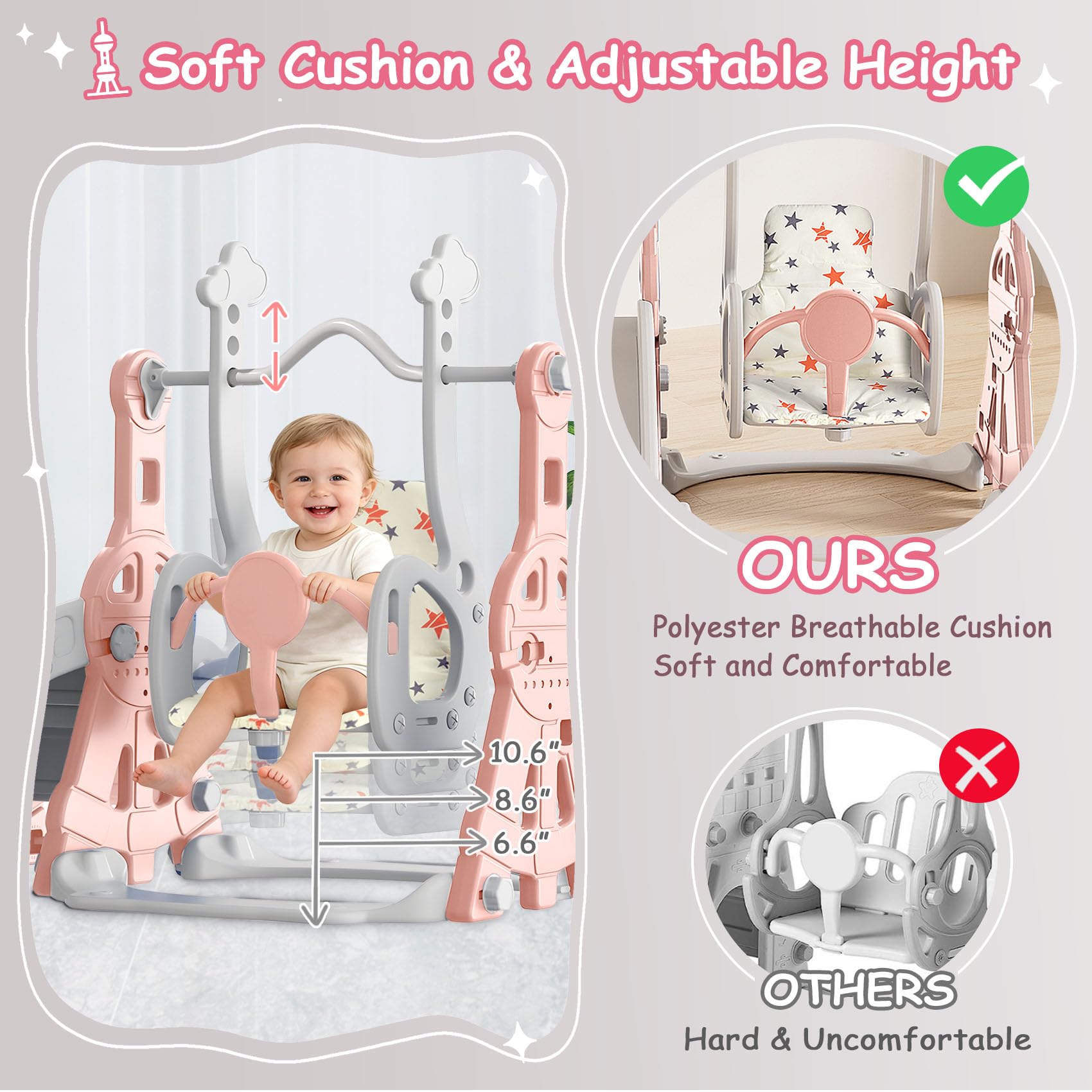 Swing cushion with four base suction cups for stability