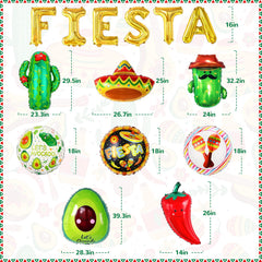 Big Taco Party Decorations Set display with fiesta themed balloons