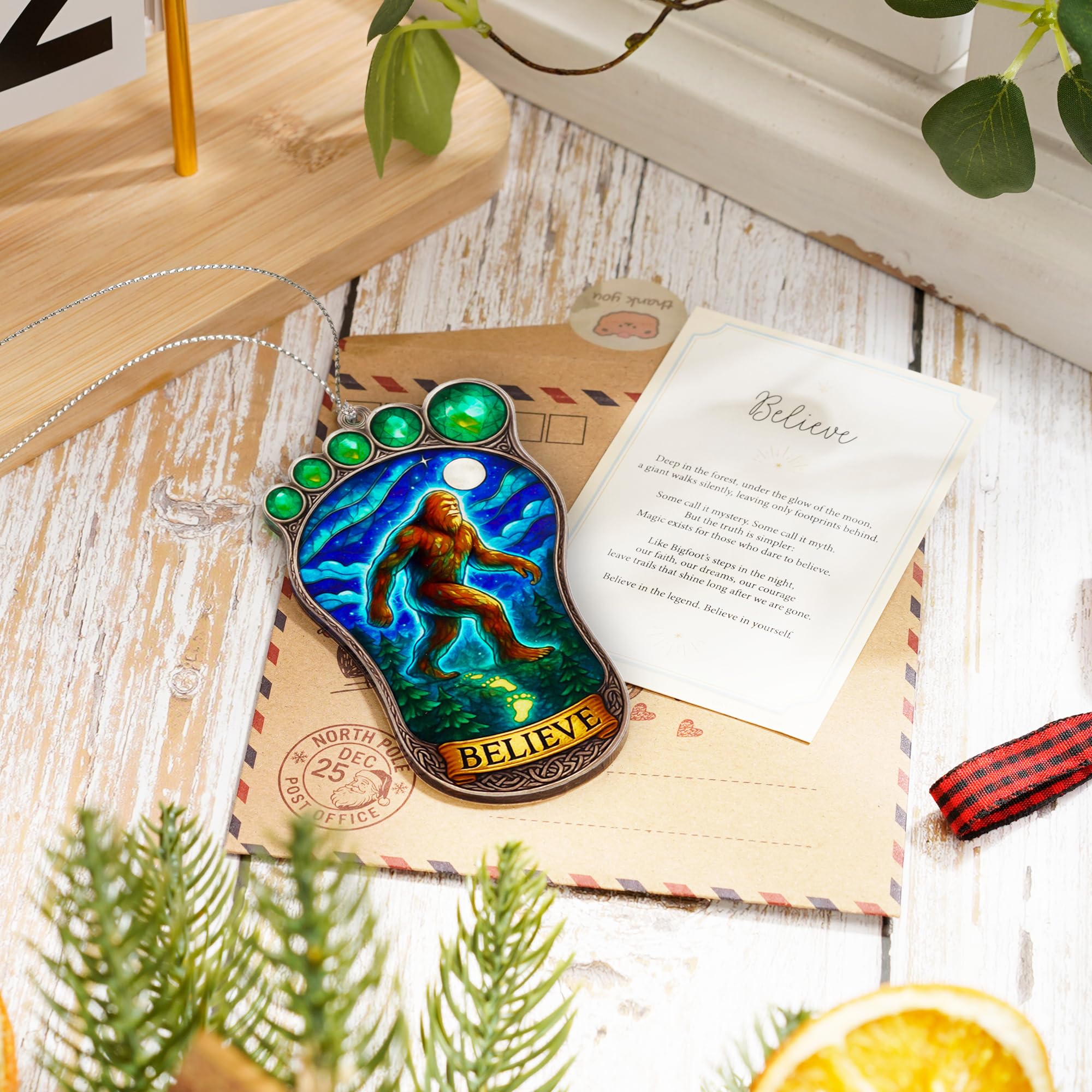 Bigfoots Gifts ornament packaging with story card