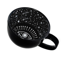 BigNoseDeer 15oz goth Halloween mug with evil eyes design