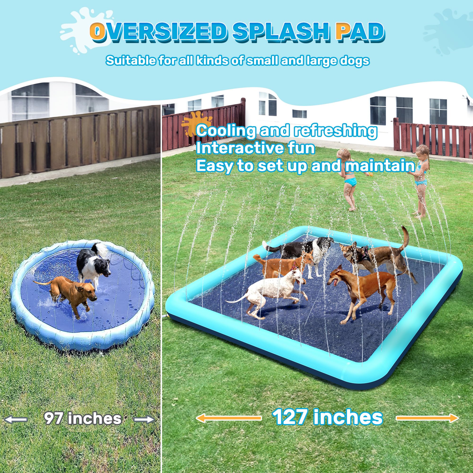 127 inch diagonal square splash pad with upgraded hose connection