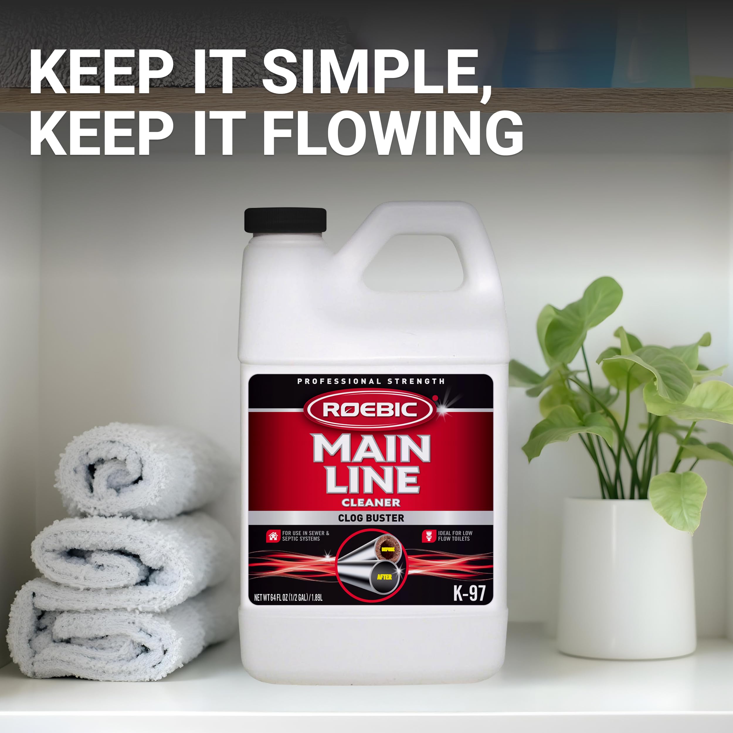 64 Ounces Roebic Main Line Cleaner packaging label