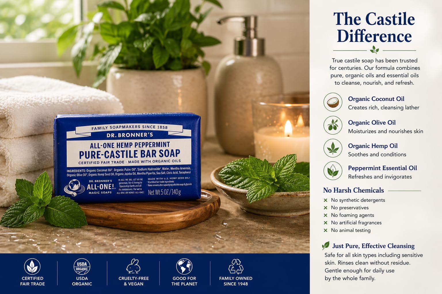 Eco-conscious six-pack peppermint castille soap